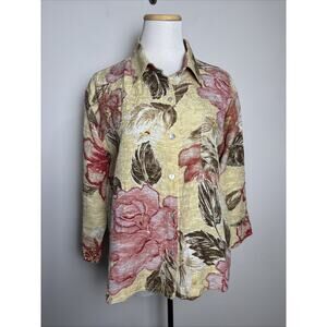 Chico's VTG Silk Linen Shirt Jacket Size Large Tropical Floral Coastal‎ Resort